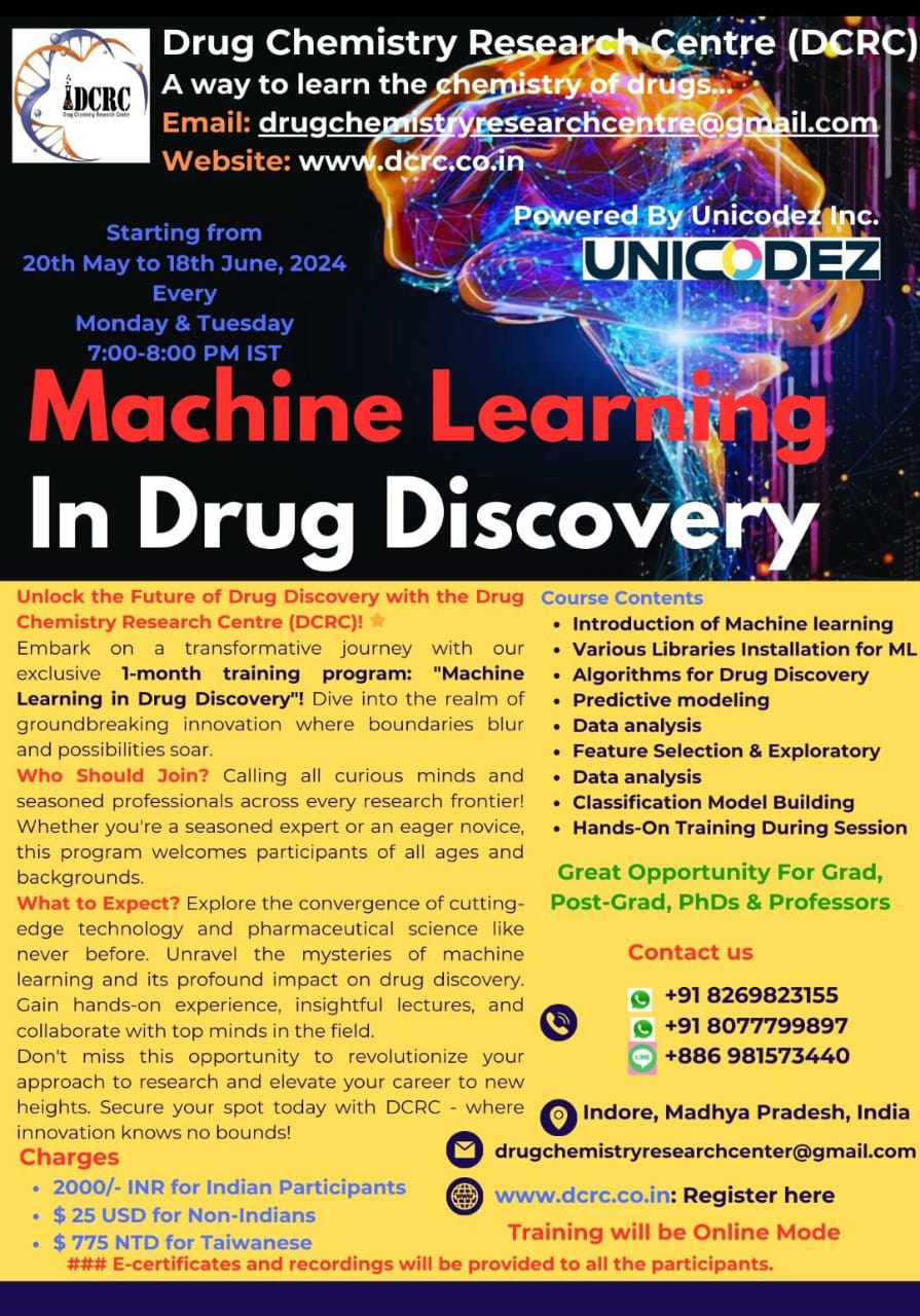 One Month Training Program on “Machine Learning in Drug Discovery”