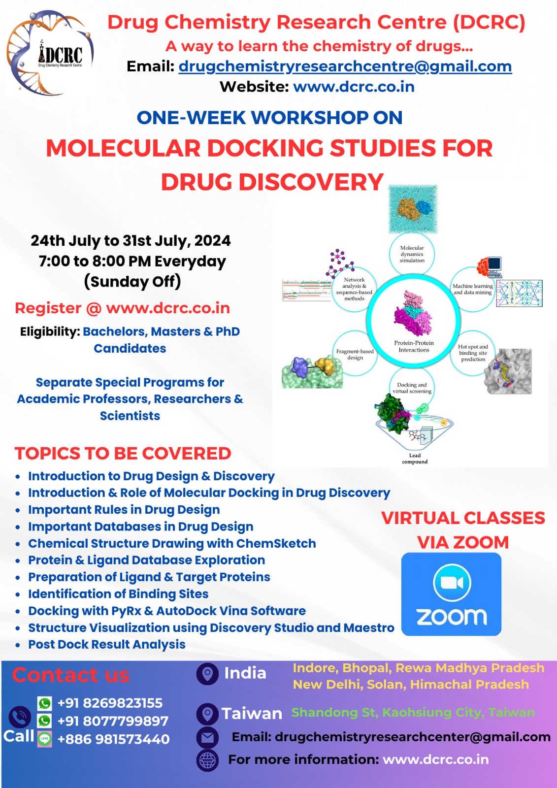 One-Week Workshop on “Molecular Docking Studies for Drug Discovery” By DCRC Labs